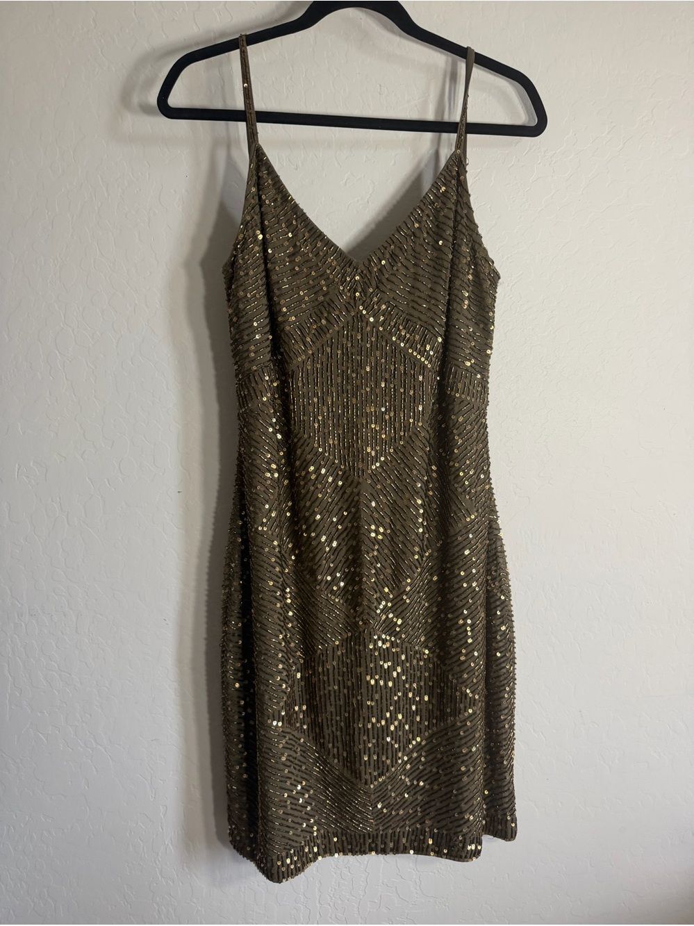 Ralph Lauren Olive Green Sequin Slip Dress - Women's Evening Dress 10